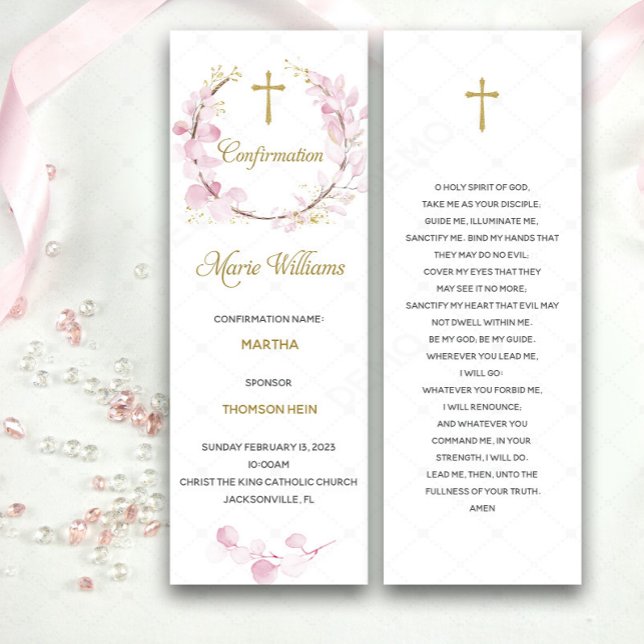 Tarjeta de oración de confirmación rosa personaliz (Subido por el creador)