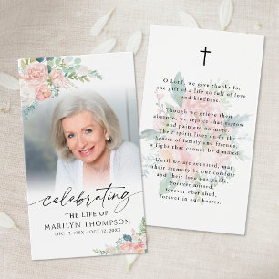 Tarjeta de oración de cruz floral rosa moderna de 