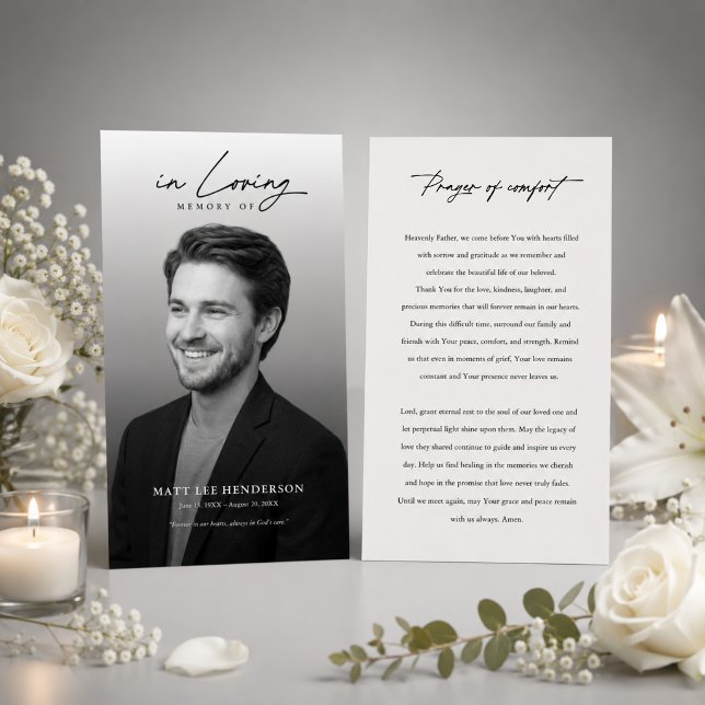 Tarjeta de oración de foto de funeral en blanco y  (Subido por el creador)