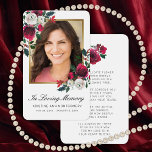 Tarjeta de oración de fotos de escritura negra ros<br><div class="desc">Envíe esta elegante tarjeta de oración floral personalizado a la familia y amigos en recuerdo de su ser querido. Este diseño presenta una foto en la parte delantera enmarcada en oro falso con rosas de color rojo y blanco pintados a mano con vegetación. Debajo en el guión negro están las...</div>