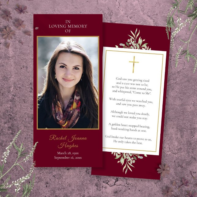 Tarjeta de oración de fotos de hongos conmemorativ (Funeral Memorial Photo Greenery Prayer Card)