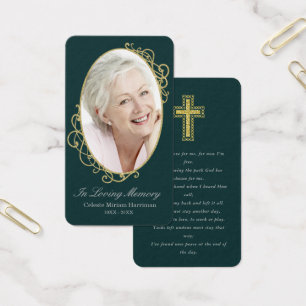 Tarjeta de oración de funerales con foto de oro ve