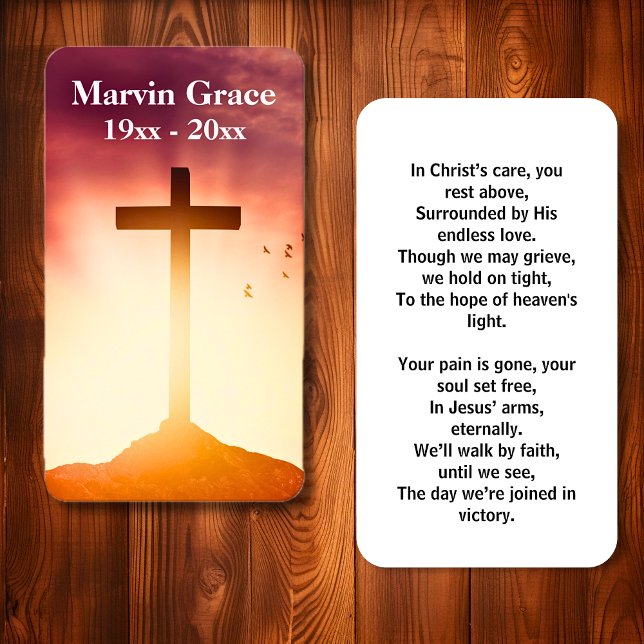 Tarjeta de oración de funerales Cross Birds Sunset (Cross Birds Sunset Funeral Prayer Card)