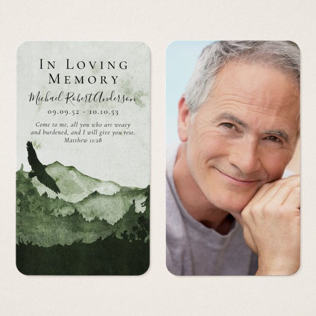 Tarjeta de oración de funerales de fotos de montañ (Anverso y reverso)