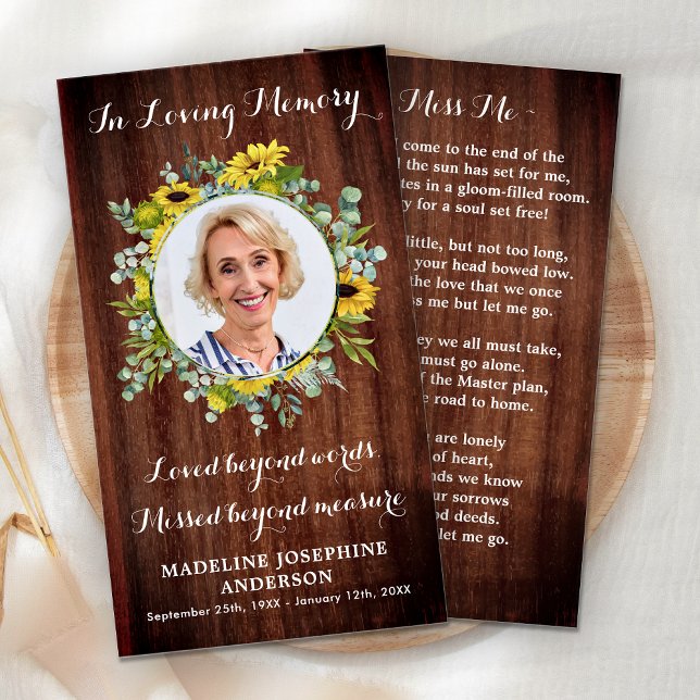 Tarjeta de oración de funerales de girasol conmemo (Subido por el creador)