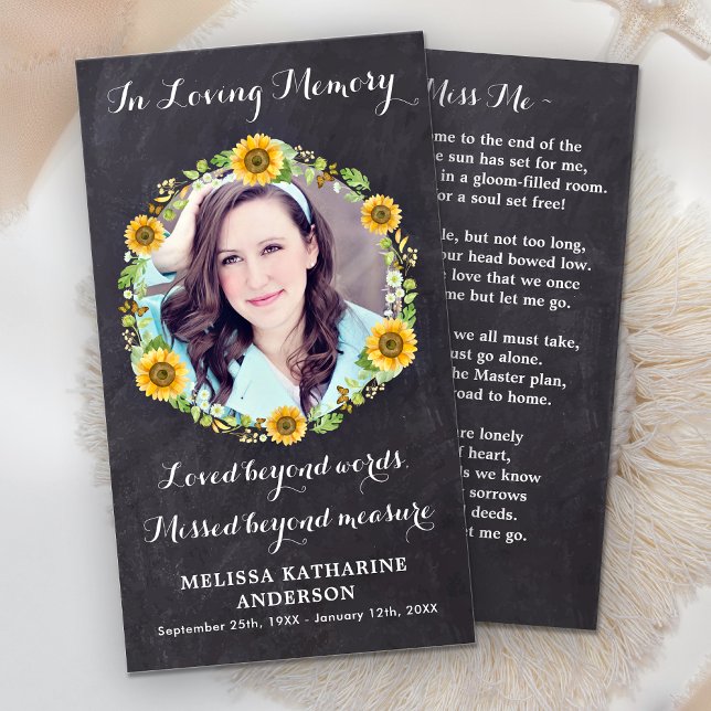 Tarjeta de oración de funerales de girasol conmemo (Subido por el creador)