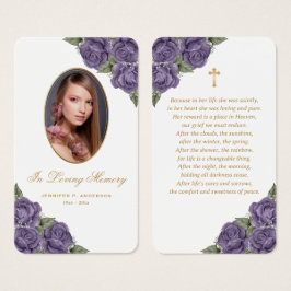 Tarjeta de oración de funerales floral Purple Gold