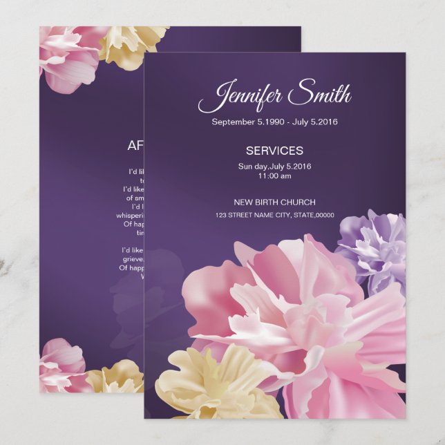 Tarjeta de oración de funerales flotantes (Anverso / Reverso)