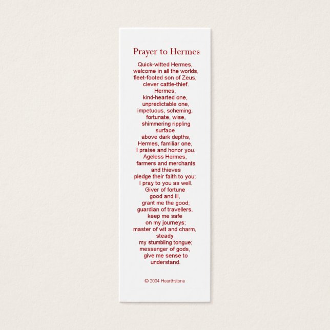 Tarjeta de oración de Hermes (Frente)
