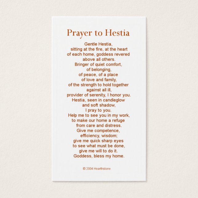 Tarjeta de oración de Hestia (Frente)