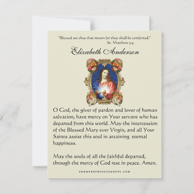 Tarjeta de oración de Jesús del Servicio de Funera (Reverso)
