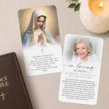 Tarjeta de oración de la cruz en memoria de la Vir