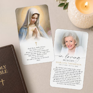 Tarjeta de oración de la cruz en memoria de la Vir