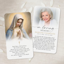 Tarjeta de oración de la cruz en memoria de la Vir