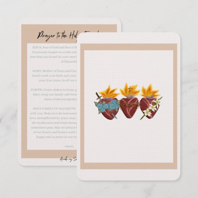Tarjeta de oración de los Santos Corazones (Anverso / Reverso)