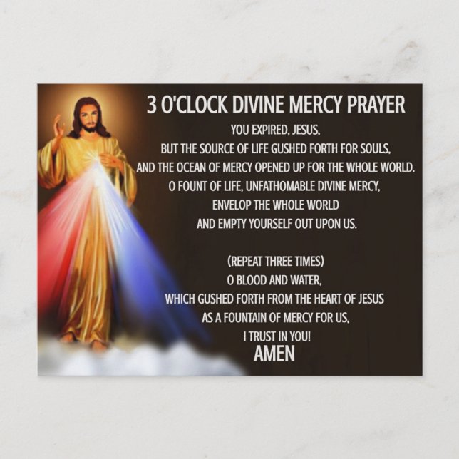 Tarjeta De Oración De Mercy Divina De 3 O’Clock (Anverso)
