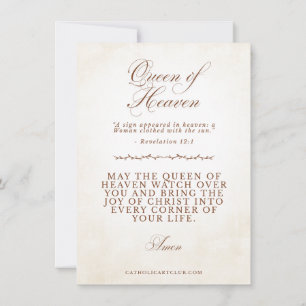 Tarjeta de oración de Navidad de la Reina del Ciel
