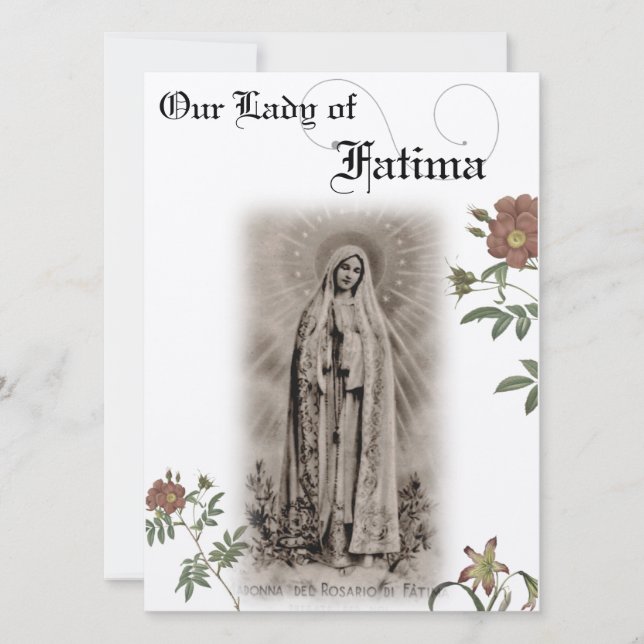 Tarjeta de oración de Nuestra Señora de Fátima (Anverso)