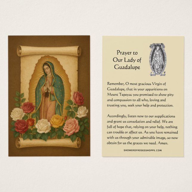 Tarjeta de oración de Nuestra Señora de Guadalupe (Anverso y reverso)