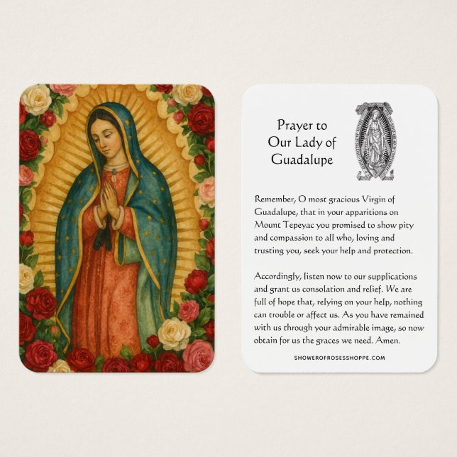 Tarjeta de Oración de Nuestra Señora de Guadalupe (Anverso y reverso)