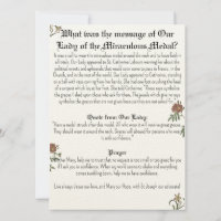 Tarjeta de oración de nuestra Señora de la Milagro