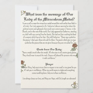 Tarjeta de oración de nuestra Señora de la Milagro