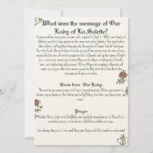 Tarjeta de oración de Nuestra Señora de La Salette