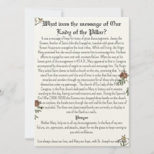 Tarjeta de oración de Nuestra Señora del Pilar