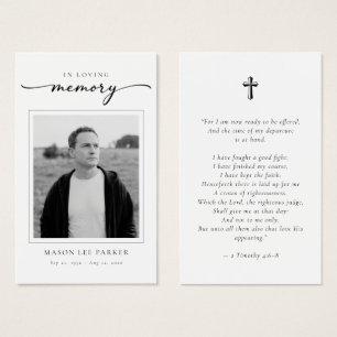 Tarjeta de oración de recuerdo de funeral con cruz