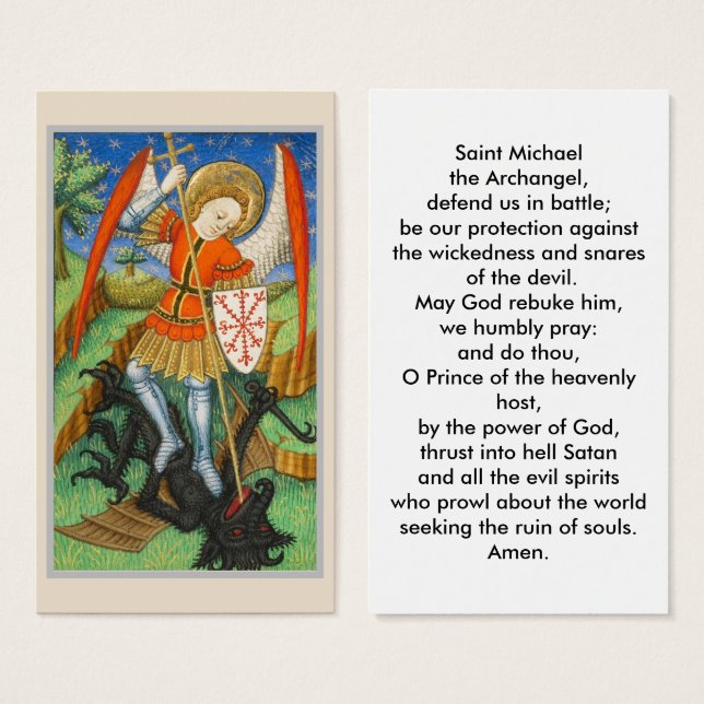 Tarjeta de oración de St Michael (Anverso y reverso)