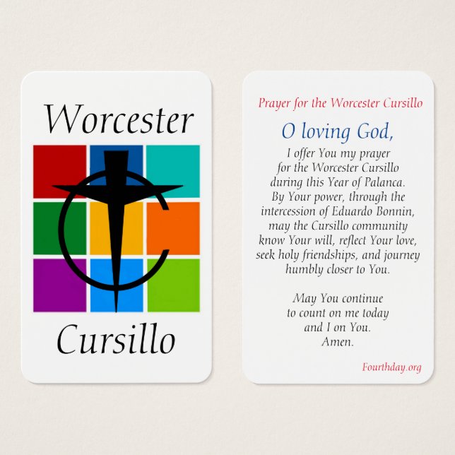Tarjeta de oración del Cursillo de Worcester (Anverso y reverso)