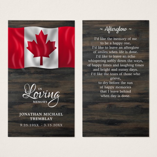 Tarjeta de oración del funeral conmemorativo de la (Anverso y reverso)