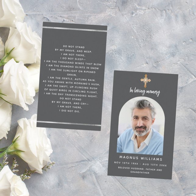 Tarjeta de oración del funeral de la cruz gris osc (Subido por el creador)