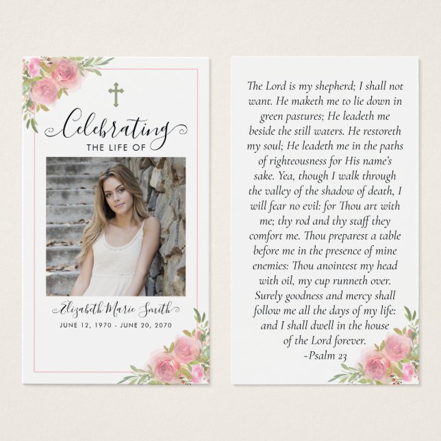 Tarjeta de oración del funeral del Servicio de Mem (Anverso y reverso)