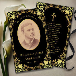 Tarjeta de Oración del Funeral Elegante de Oro Neg
