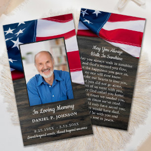 Tarjeta de oración del funeral Patriotic USA Flag