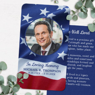 Tarjeta de oración del funeral Patriotic USA Flag