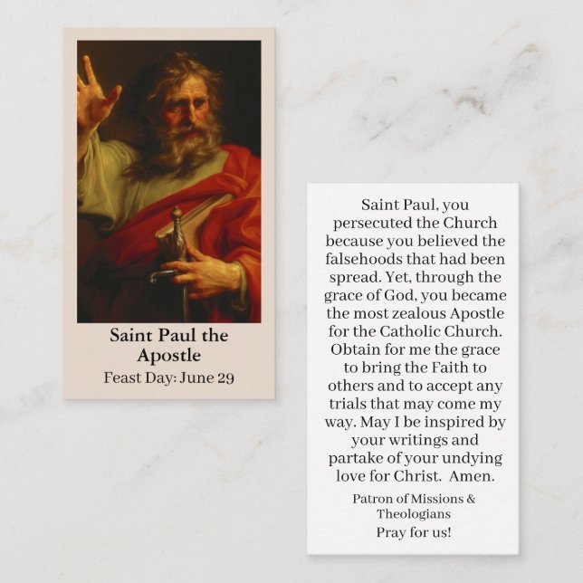 Tarjeta de oración del Personalizable St. Paul (Anverso / Reverso)