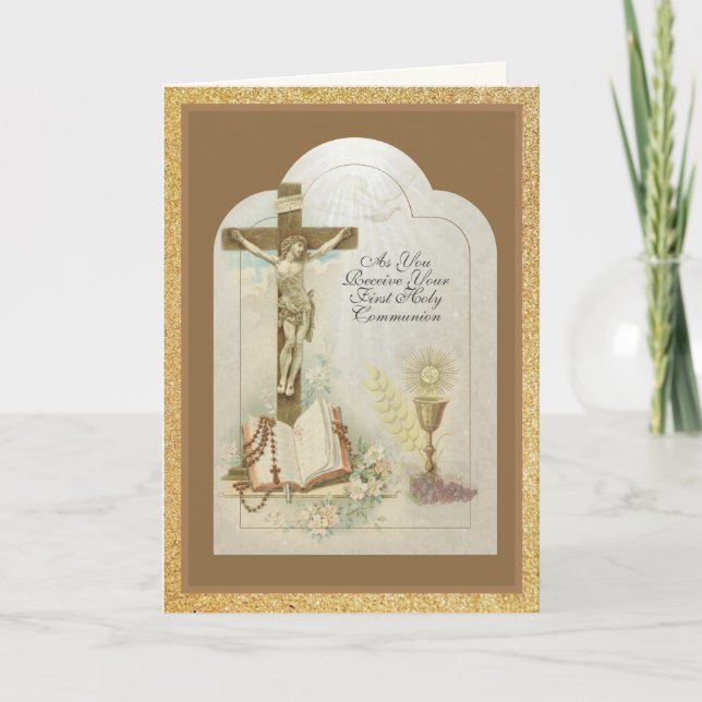 Tarjeta de oración elegante de la Primera Comunión (Anverso)