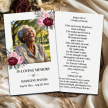 Tarjeta de oración floral con foto conmemorativa d