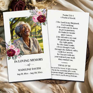 Tarjeta de oración floral con foto conmemorativa d