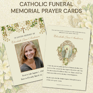 Tarjeta de oración floral conmemorativa del funera