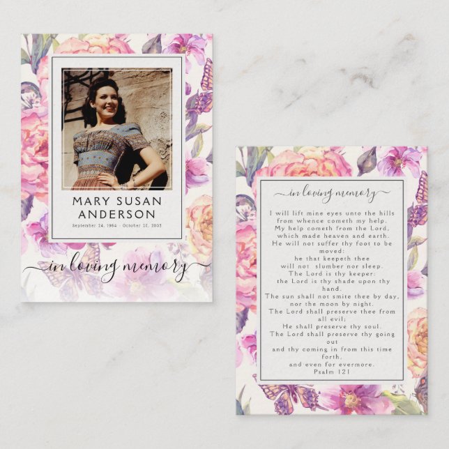 Tarjeta de oración Floral Fotos Funerales Memorial (Anverso / Reverso)