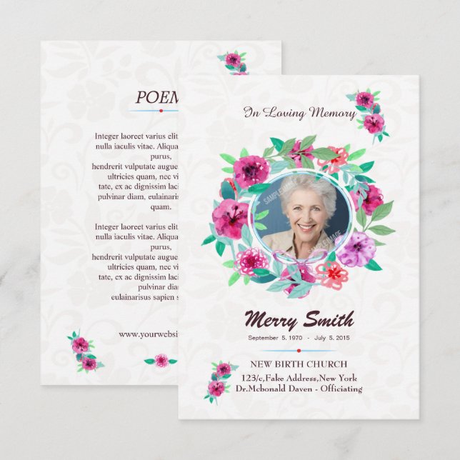 Tarjeta de oración floral para funeral (Anverso / Reverso)