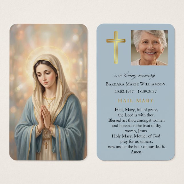 Tarjeta de oración fúnebre Ave María Azul (Anverso y reverso)