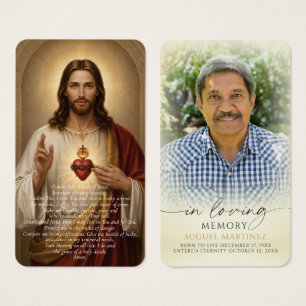 Tarjeta de oración fúnebre con foto del Sagrado Co