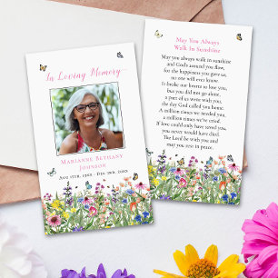 Tarjeta de oración fúnebre conmemorativa floral en