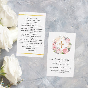 Tarjeta de oración fúnebre cruzada de florines bla