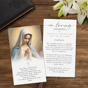Tarjeta de oración fúnebre de la Virgen María reli