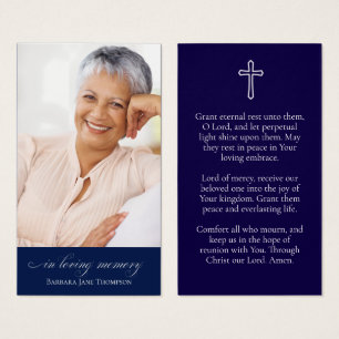 Tarjeta de oración fúnebre elegante de foto azul m